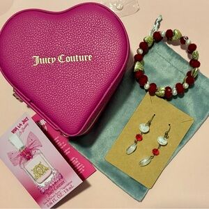 Juicy Couture Pink Heart Case with Red and Gold Jewelry